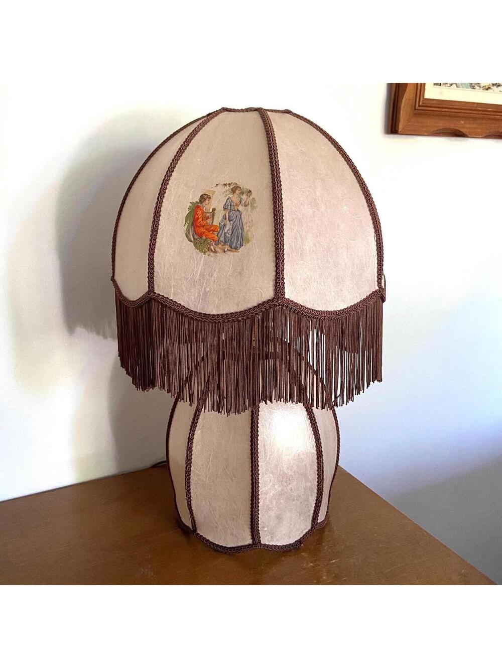 Vintage table lamp Victorian style mushroom‎ silhouette fringe shade